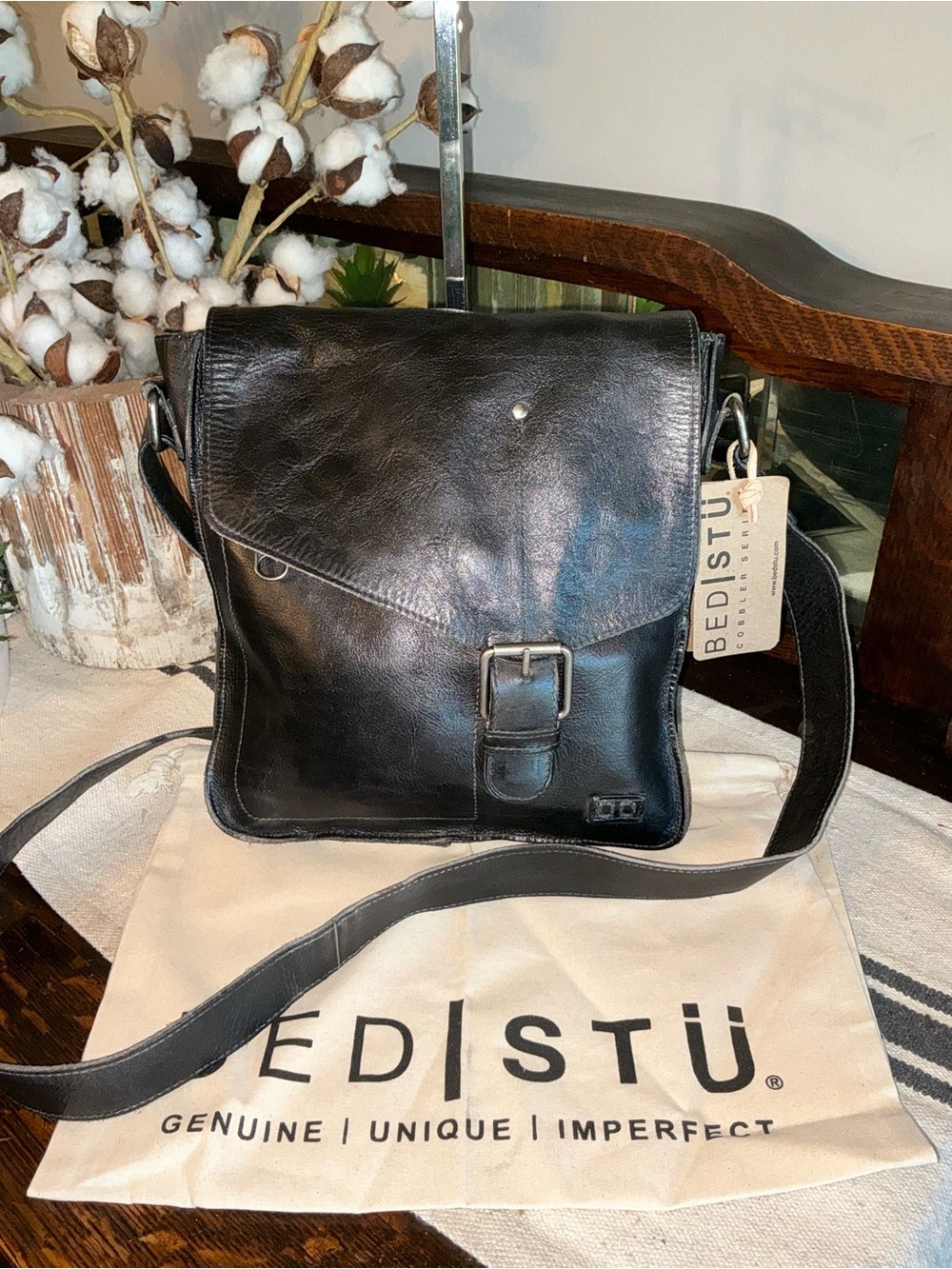 NWT Bed Stu Leather Venice Beach Crossbody Bag Black Rustic Retail $240